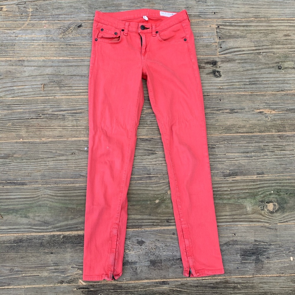 Rag & Bone Red Orange Zipper Capri Skinny Jean 25